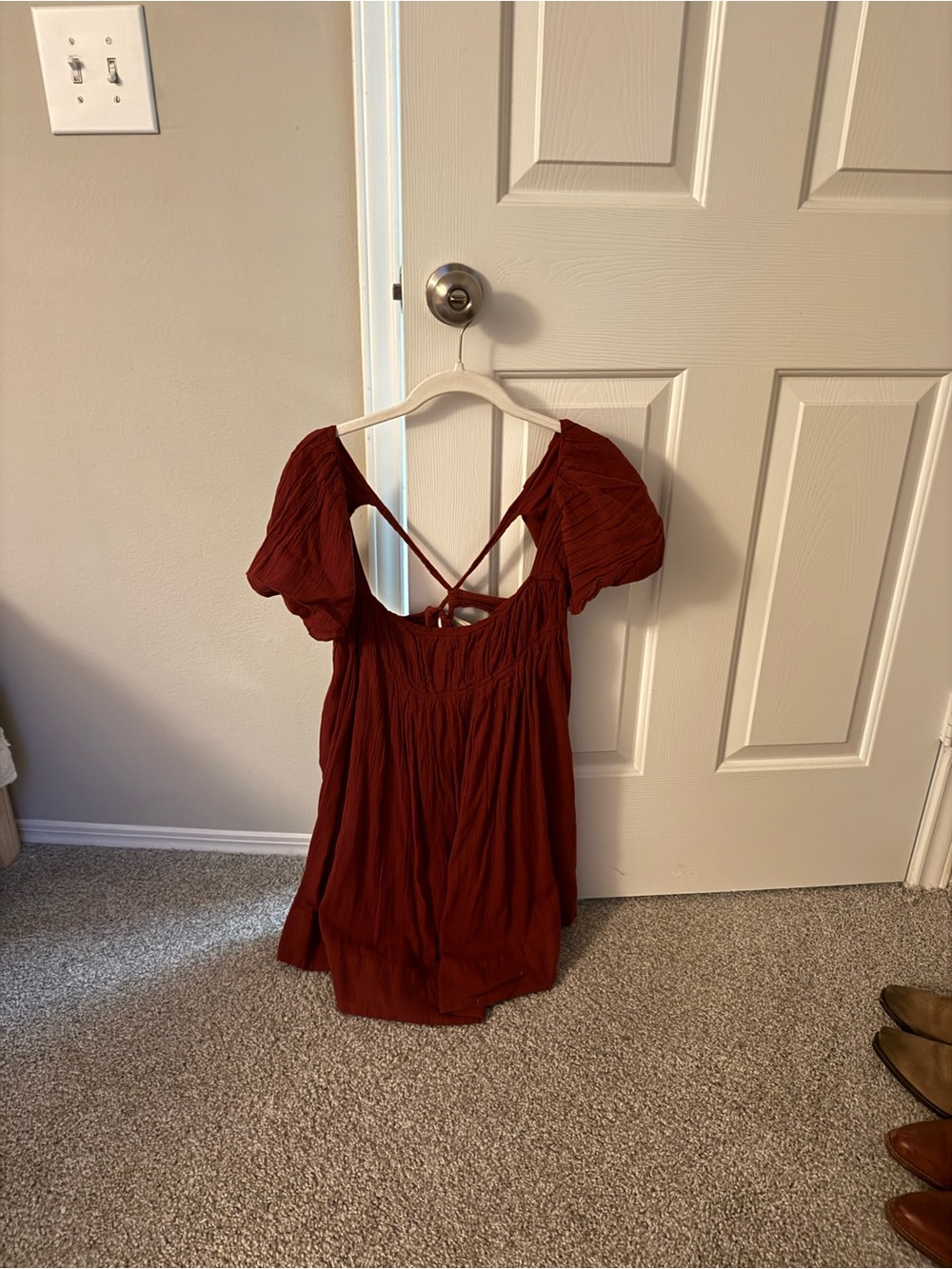 Free People Rust Red Puff Sleeve Mini Dress